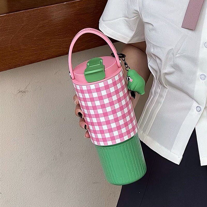 世大家吸管保温杯男女学生高颜值随行便携手提双饮少女可爱水杯子