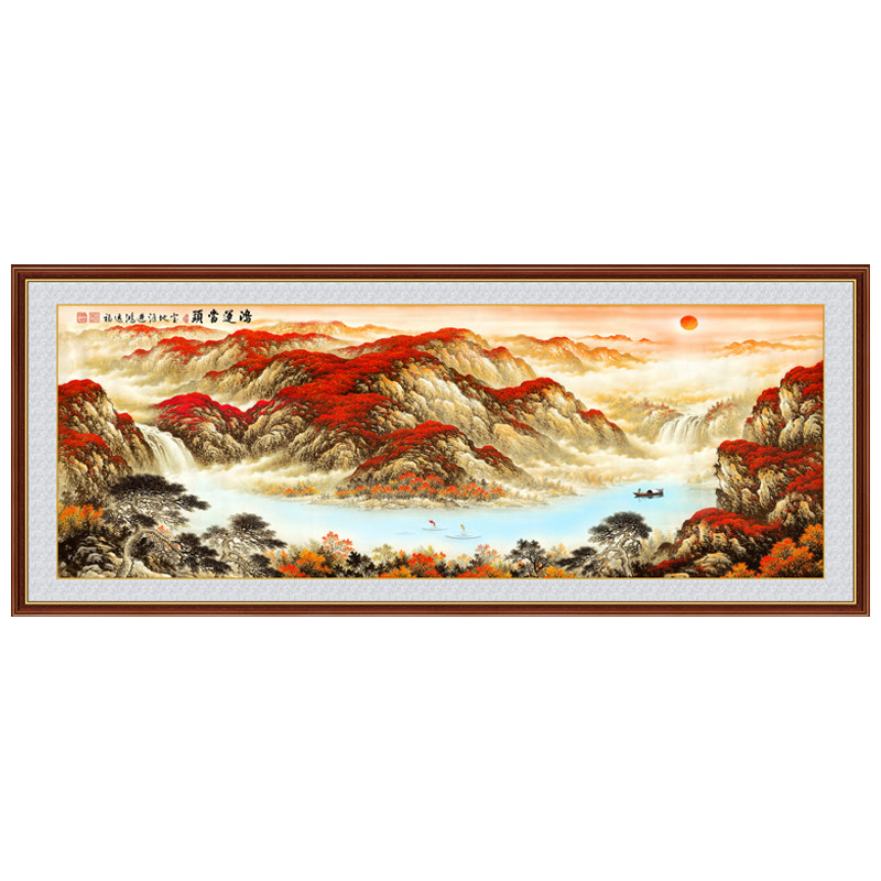 自粘壁画贴纸客厅装饰画鸿运当头旭日东升山水画聚宝盆背景墙贴画
