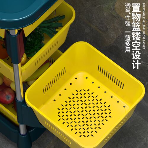 厨房旋转多功能置物架落地多层小推车水果蔬菜篮子收纳架分层柜内