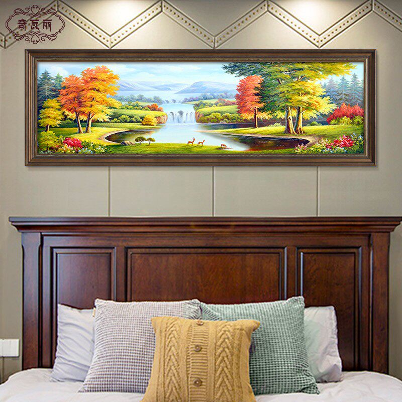 美式卧室装饰画山水风景画欧式油画主卧床头挂画房间老人房新中式