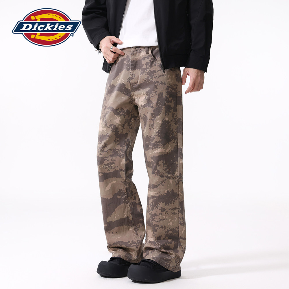Dickies美式街头秋季潮牌复古直筒迷彩微喇牛仔裤男士宽松耐磨
