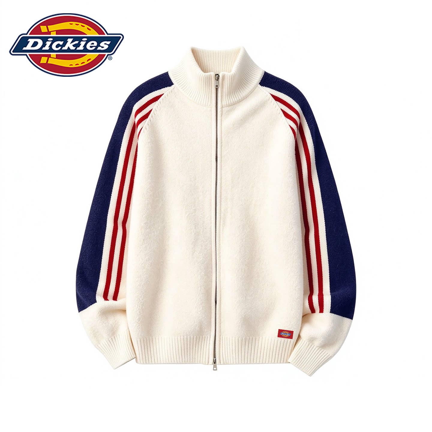 Dickies美式撞色情侣条纹毛衣男秋学院风拉链针织衫百搭立领外套