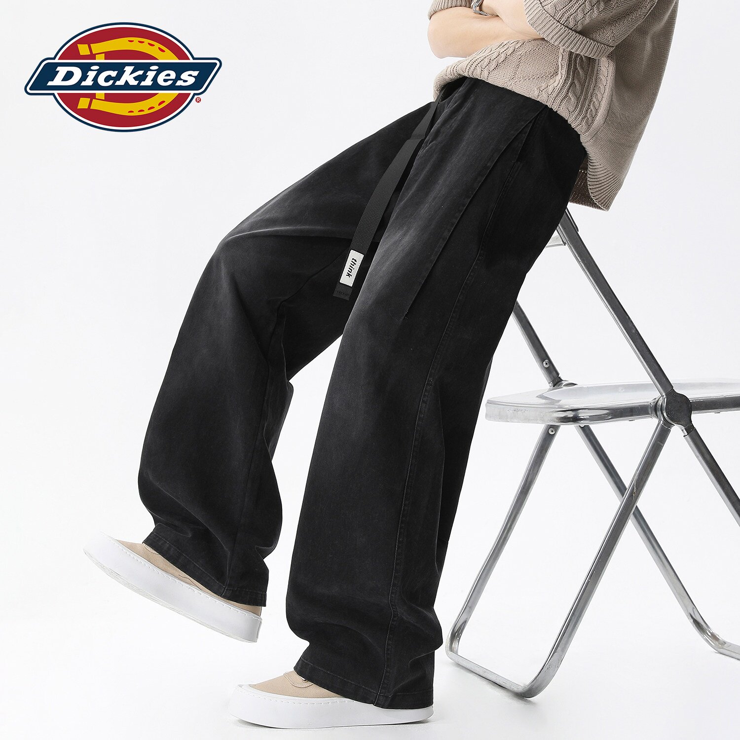 Dickies休闲裤男夏季新款美式折痕拼接工装裤宽松男裤直筒弯刀裤