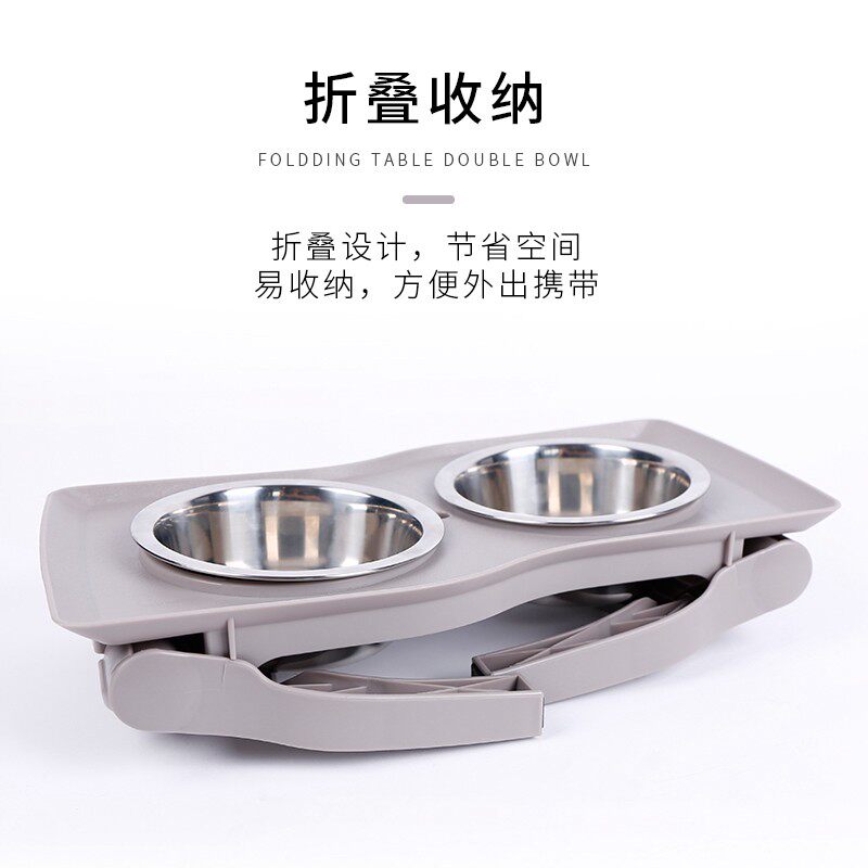 休普折叠狗盆双碗桌子碗高脚狗碗大号巨大型犬防打翻狗狗食盆护颈