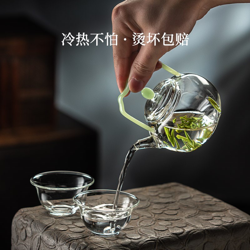 女士小泡茶壶玻璃耐高温家用花茶红茶茶漏一体西施单壶一人提梁壶