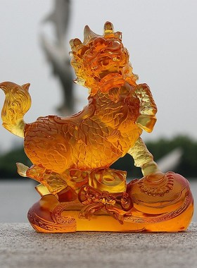 琉璃麒麟承欢招财新居财务家居开业乔迁礼品玄关桌面精致摆件中式