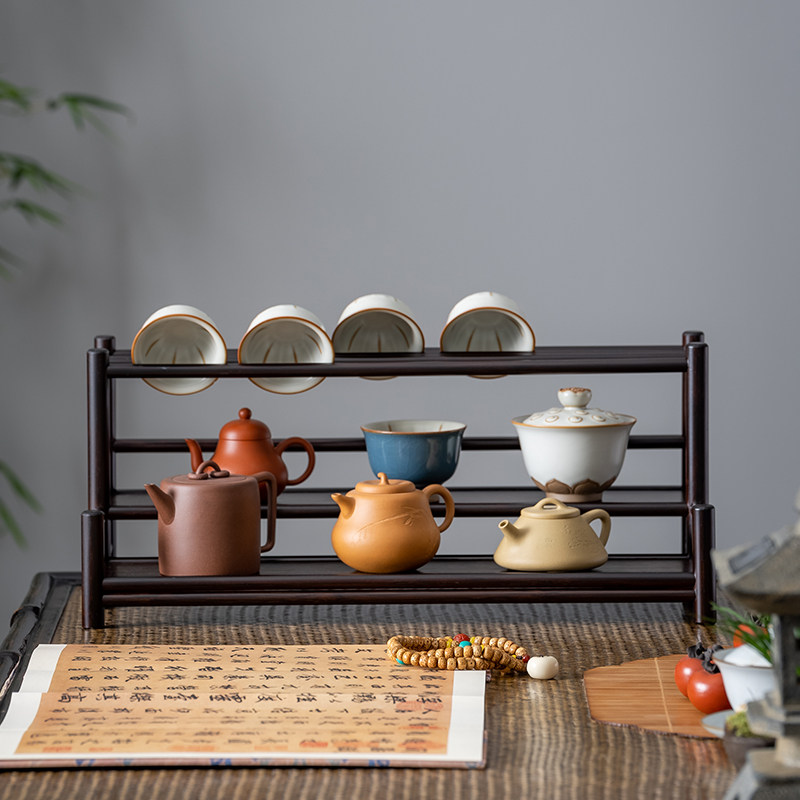 茶杯架子茶室置物架茶碗收纳架茶台边茶叶架桌面中式博古架展示架