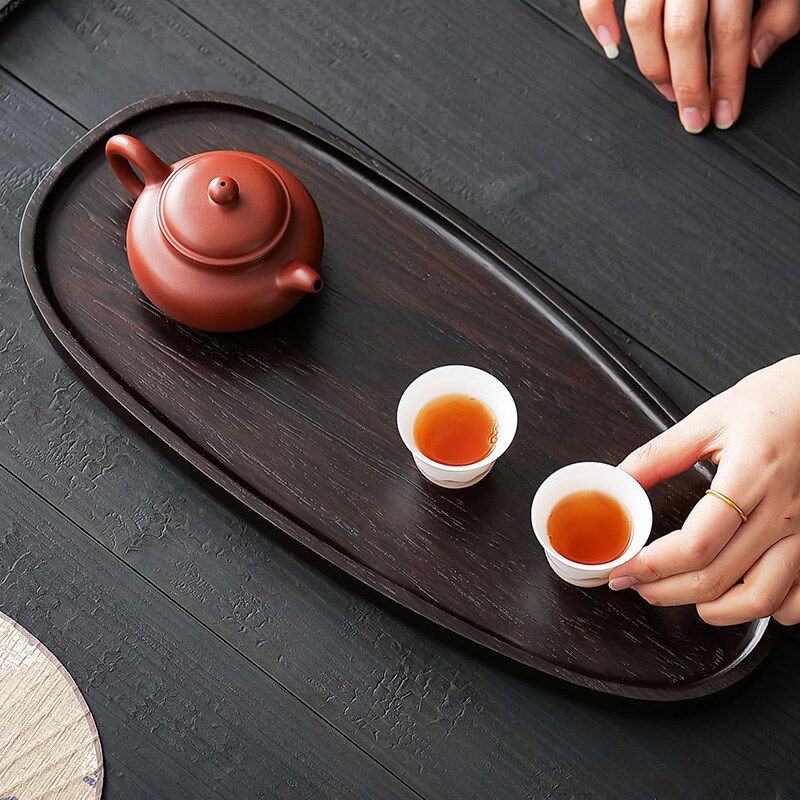 鸡翅木干泡茶盘复古椭圆形托盘简易实木茶盘一人用茶具茶道小茶台