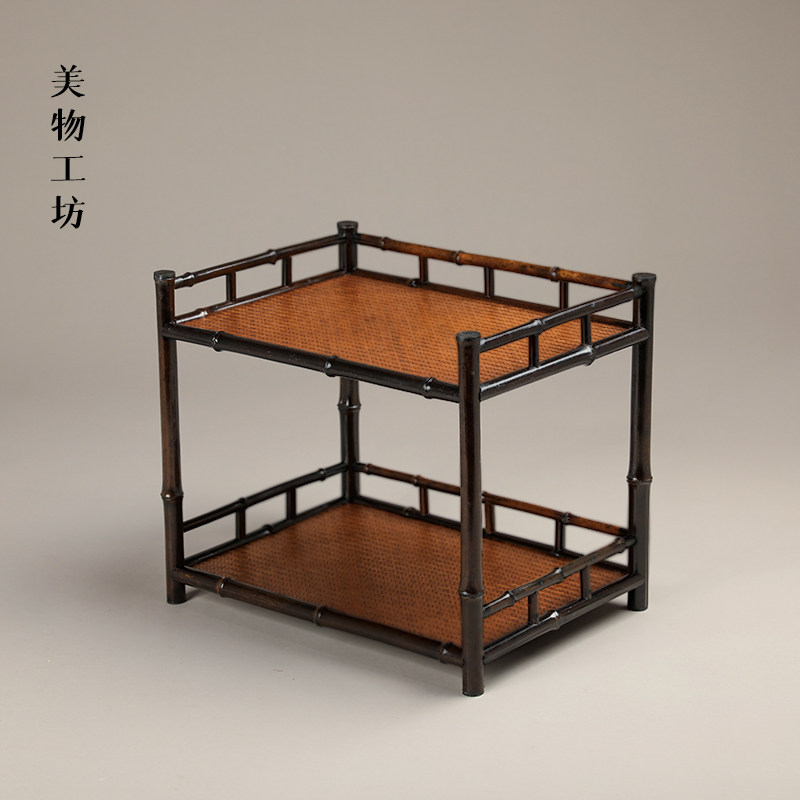 紫竹席面茶杯架子茶具收纳架竹制博古架茶壶展示架茶杯置物架茶棚
