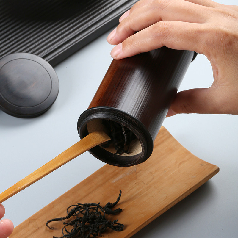 创意手工老煤竹制便携茶叶密封茶叶盒茶道茶叶礼盒装茶具配件