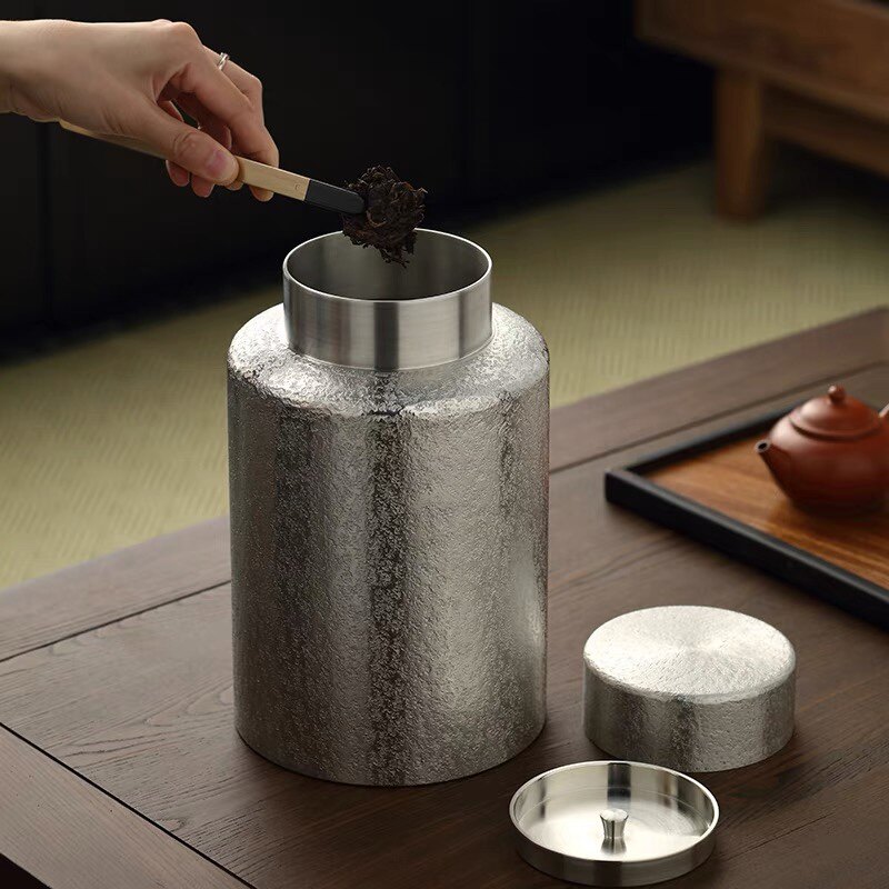 大锡罐纯锡茶叶罐大号锡茶罐大口一斤装茶叶罐手工半斤密封储藏罐