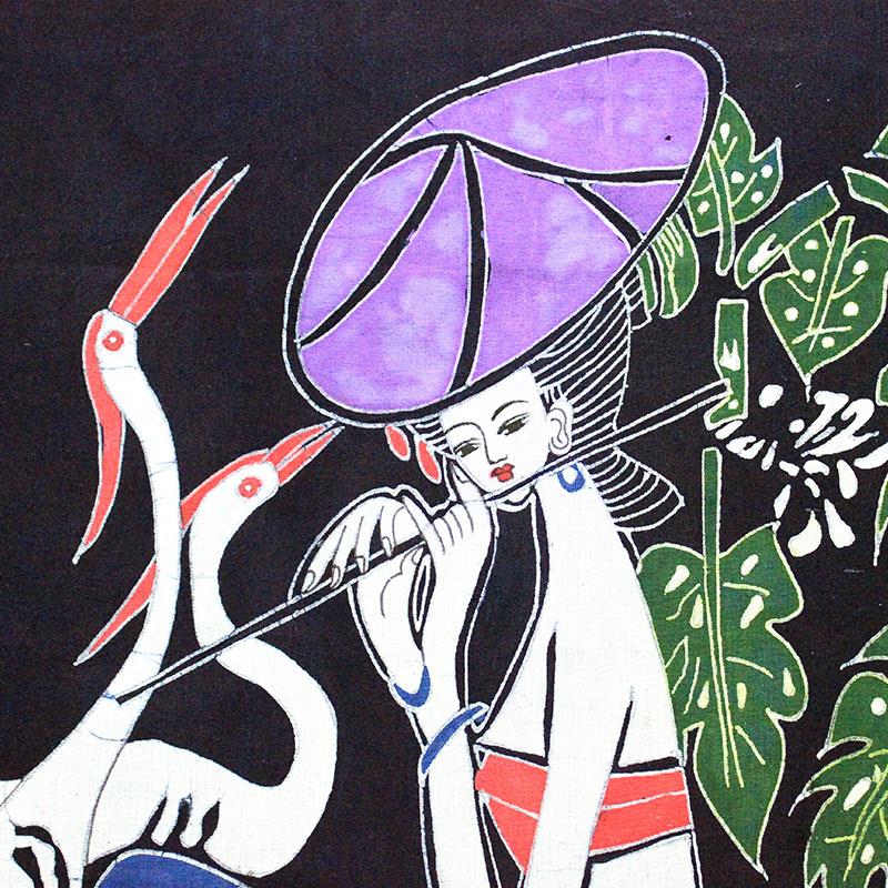 云南民族手工艺蜡染装饰画门帘仙鹤女餐厅客厅玄关隔断帘棉布半帘