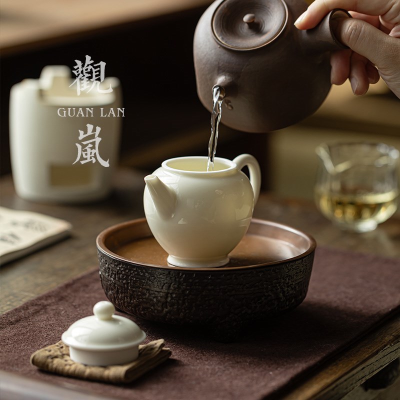 观岚复古杏白釉茶壶中式家用陶瓷过滤泡茶壶功夫茶具小品壶单壶