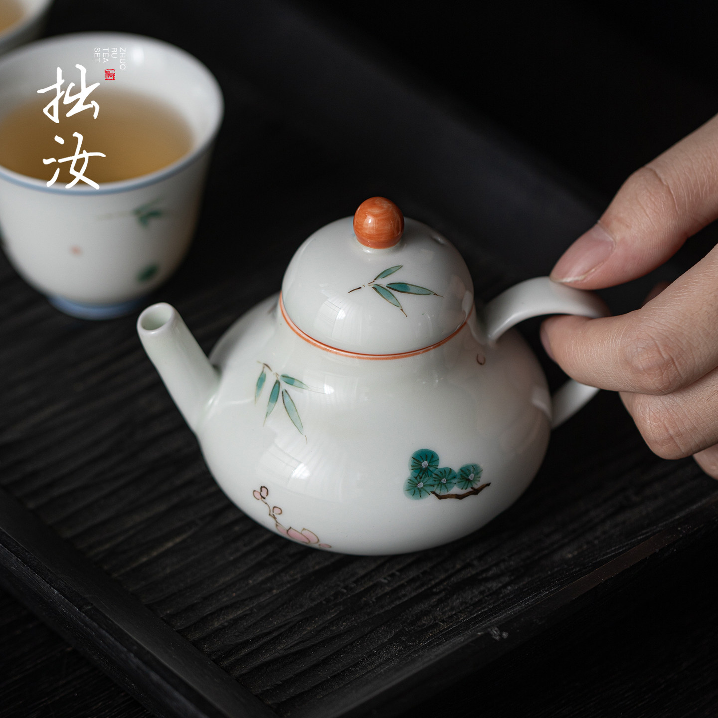 拙汝釉下彩家用复古梨式陶瓷茶壶