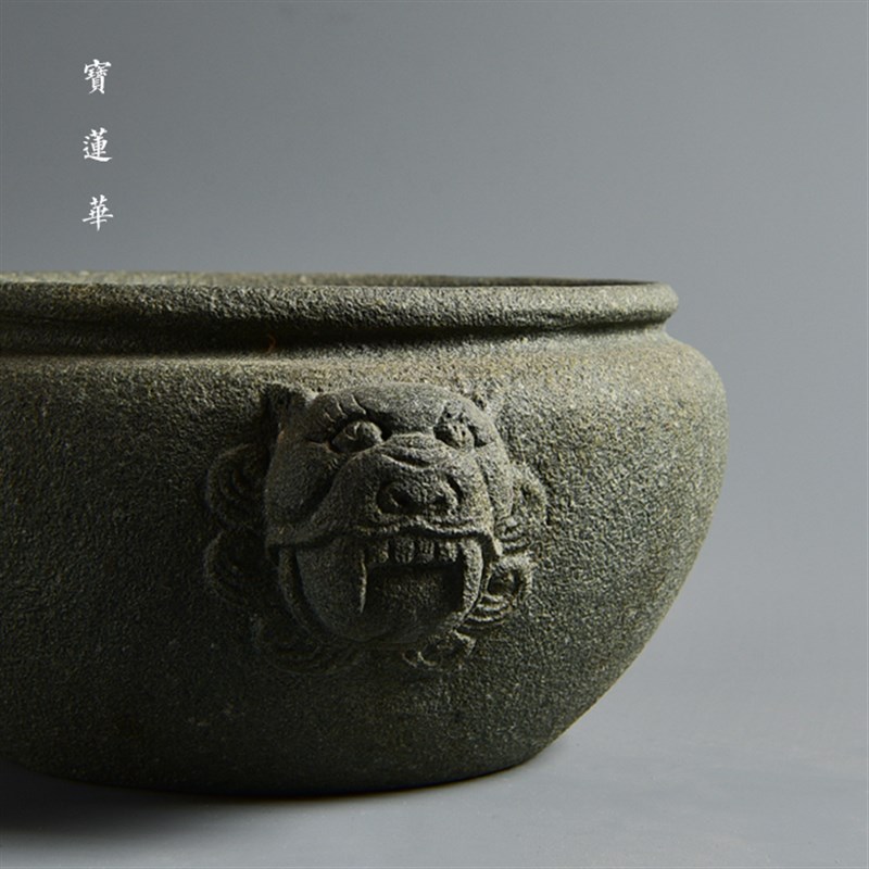 手工雕青石兽头缸水洗水盂建水茶洗笔洗茶海茶渣盆石花盆禅意摆件