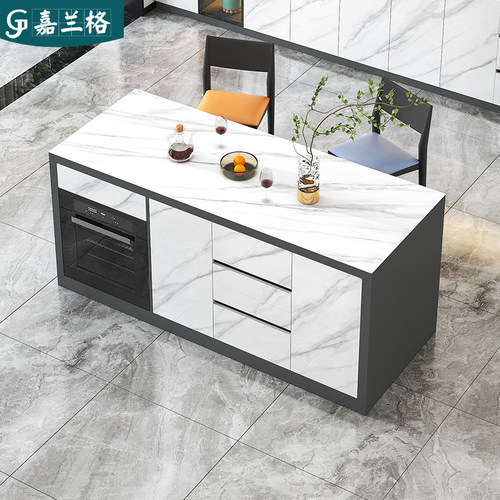 岩板岛台餐桌一体轻奢小户型开放式厨房家用导台吧台料理台柜9E11