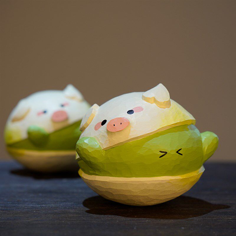 不倒翁摆件木雕生肖猪桌面车载饰品解压治愈生日礼物艾集猪事开心