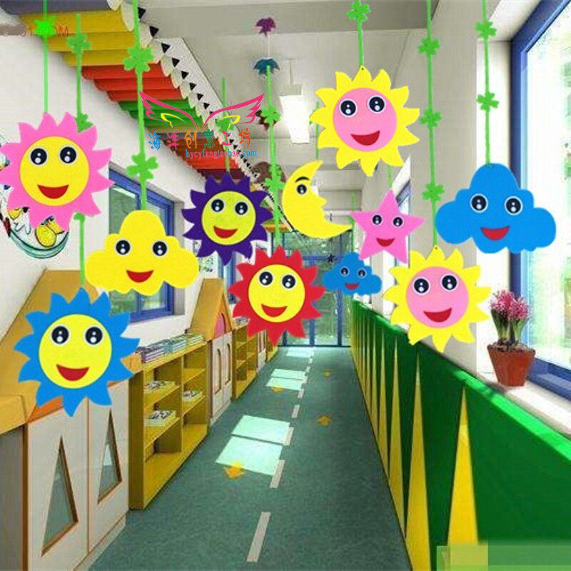 商场幼儿园装饰品教室走廊环境布置挂饰双面太阳笑脸云朵空中吊饰