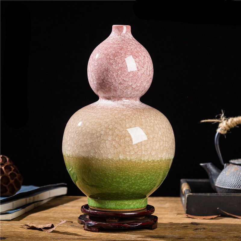 景德镇陶瓷仿古窑变冰裂釉花瓶创意家居装饰品客厅博古架葫芦摆件