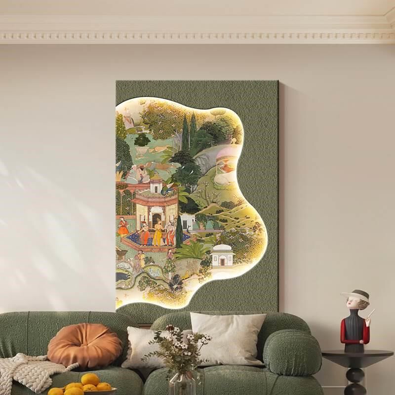 中古风客厅装饰画竹子沙发背景墙挂画侘寂立体砂岩玄关壁画肌理画