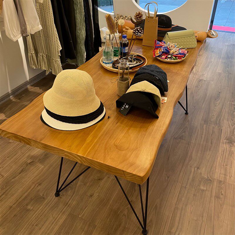 北欧女服装店展示桌简约中岛流水台实木长方形包包鞋架童装展示台