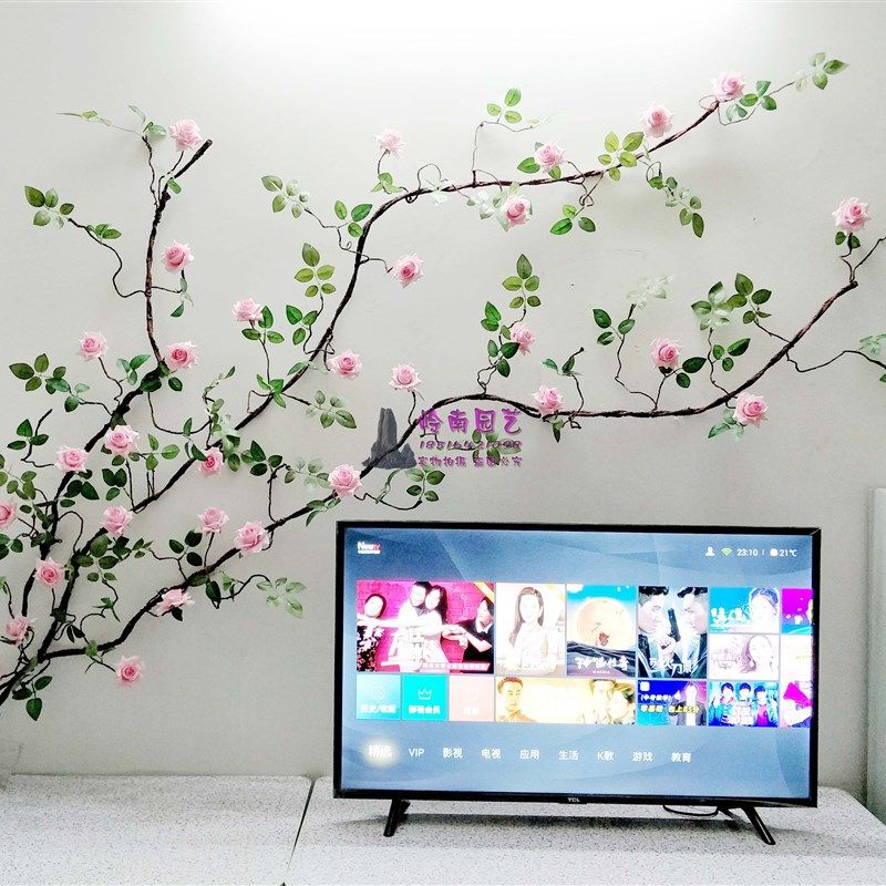 3米超长发泡枝玫瑰花藤展厅墙壁转角橱窗装饰布景绿藤花艺藤条