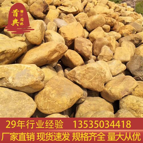 吨位价黄色鹅卵石园林铺路黄蜡石水冲石黄硅石公园别墅园艺鱼池石