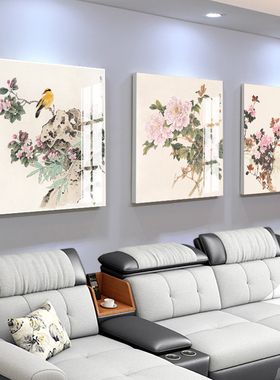 三联装饰画 客厅沙发背景墙壁画国风花鸟民宿艺术小众 新中式挂画