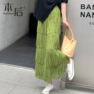 0666 重工褶皱小众流苏蛋糕裙半身裙春夏女垂坠时尚减龄长裙a字裙