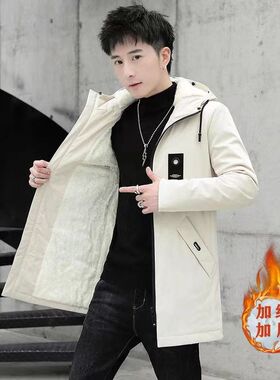 棉衣男士外套冬季2023新款韩版潮流加绒加厚中长款风衣棉服大棉袄