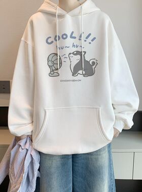 秋冬季情侣宽松连帽卫衣男生韩版狗狗印花长袖T恤潮流大码打底衫
