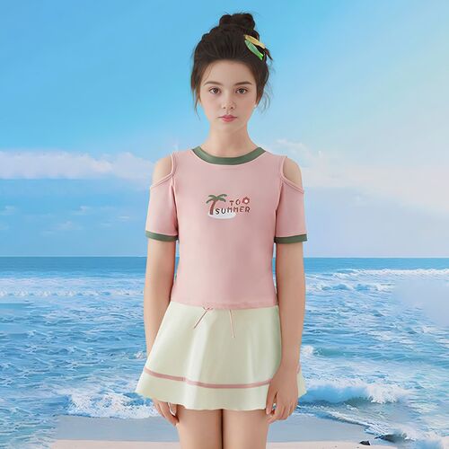 女童泳衣多巴胺2024新款夏季分体裙式游泳M衣女孩大童a类速干泳装