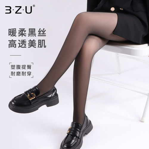 足装秀女秋冬黑丝加绒光腿神器打底黑透肤春秋咖透丝袜假透肉裤袜