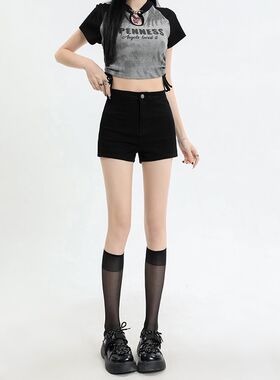 辣妹黑色短裤女高腰牛仔短裤包臀紧身热裤子外穿打底2023秋冬新款