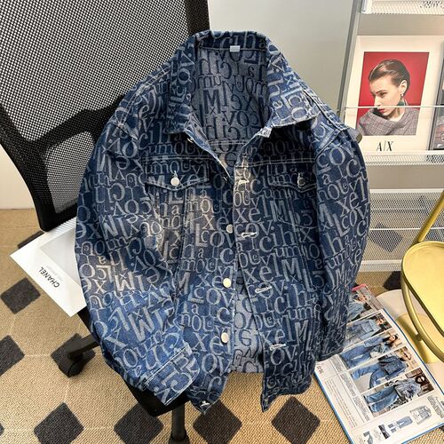 美式复古高街牛仔外套男女春秋季潮牌宽松设计感小众情侣夹克上衣