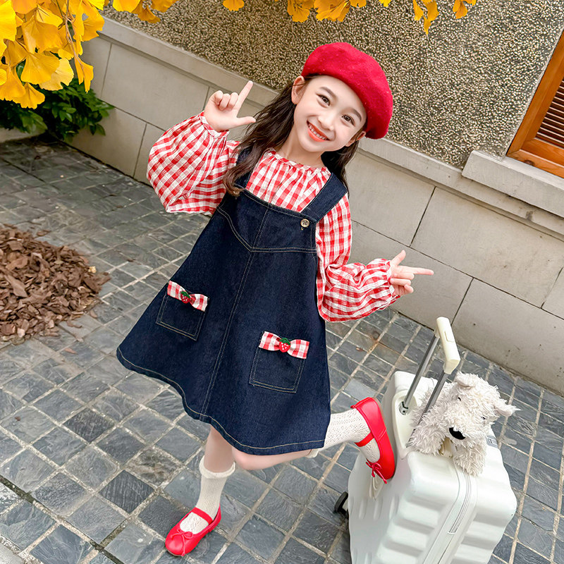 女童秋装套装2024新款裙子儿童洋气时髦牛仔裙春秋季女宝宝连衣裙