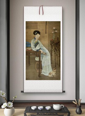 清 冷枚《春闺倦读图》客厅书房茶室装饰画挂画玄关高清卷轴字画
