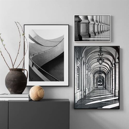北欧现代黑白建筑摄影装饰画玄关客餐厅办公室工业风小众复古挂画