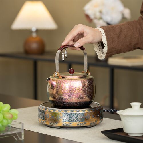 福韵金色陶瓷电陶炉煮茶器纯钛提梁茶壶家用蒸汽煮茶炉茶具套装