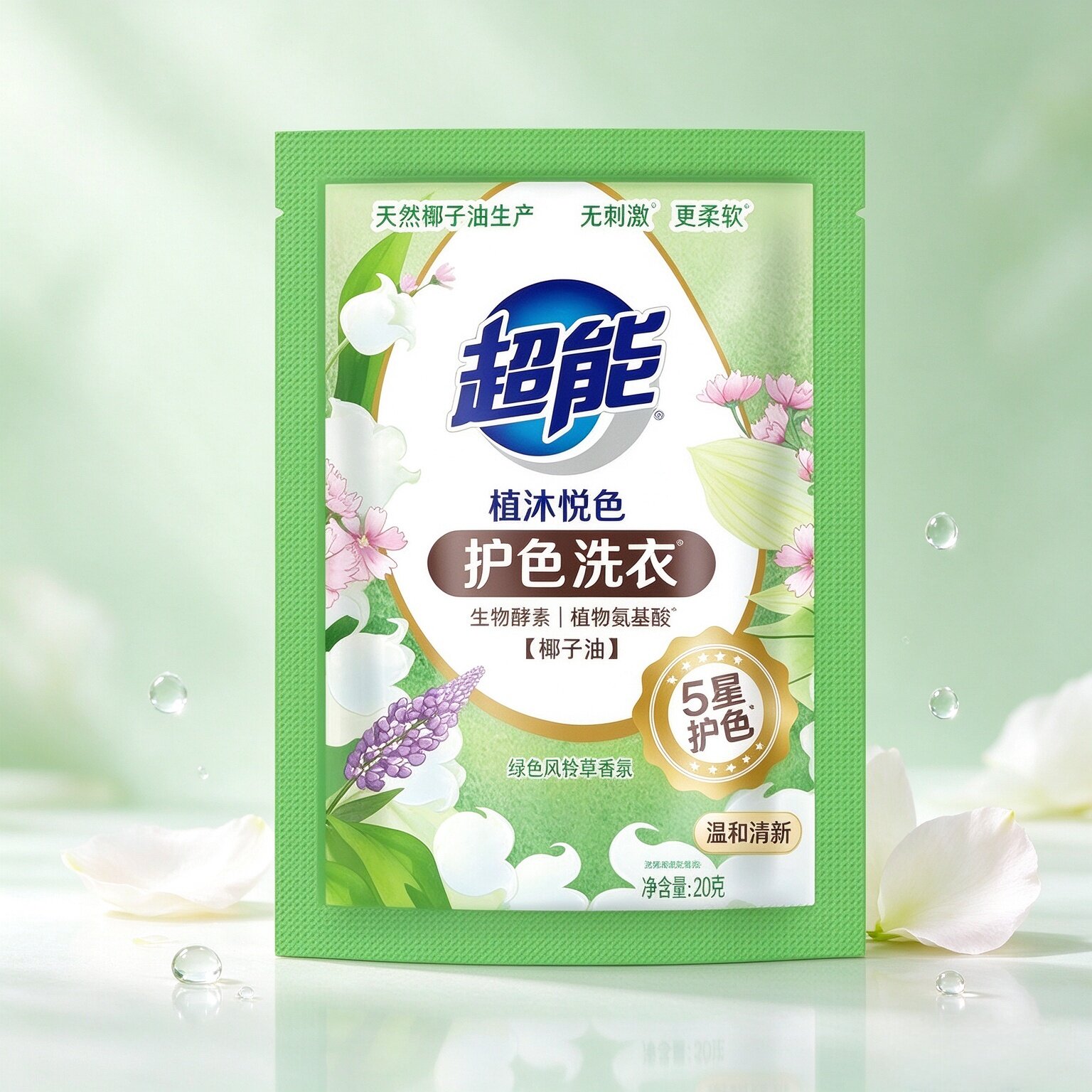 超能植沐悦色袋装洗衣液20g护衣抗发黄旅游出行便携试用装