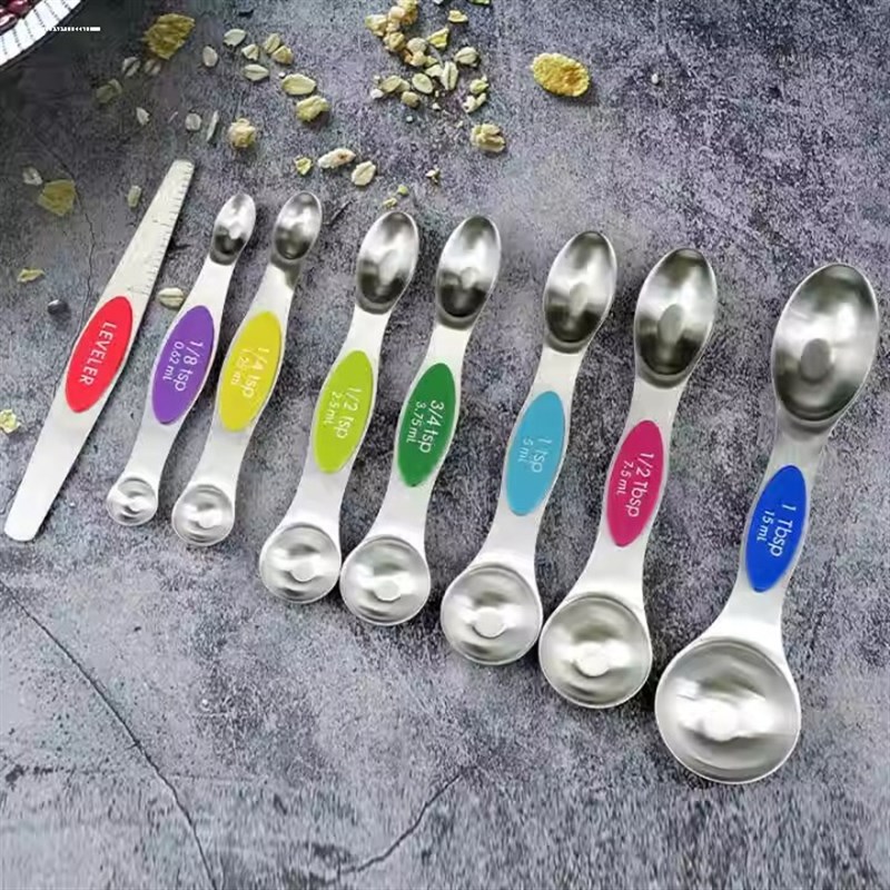 专用供应磁吸双头量勺8件套不锈钢烘焙工具刻度计量调料收纳量匙