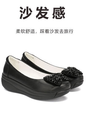 真皮牛筋底软底妈妈鞋纯皮休闲单鞋超软牛皮舒适圆头厚底羊皮女鞋