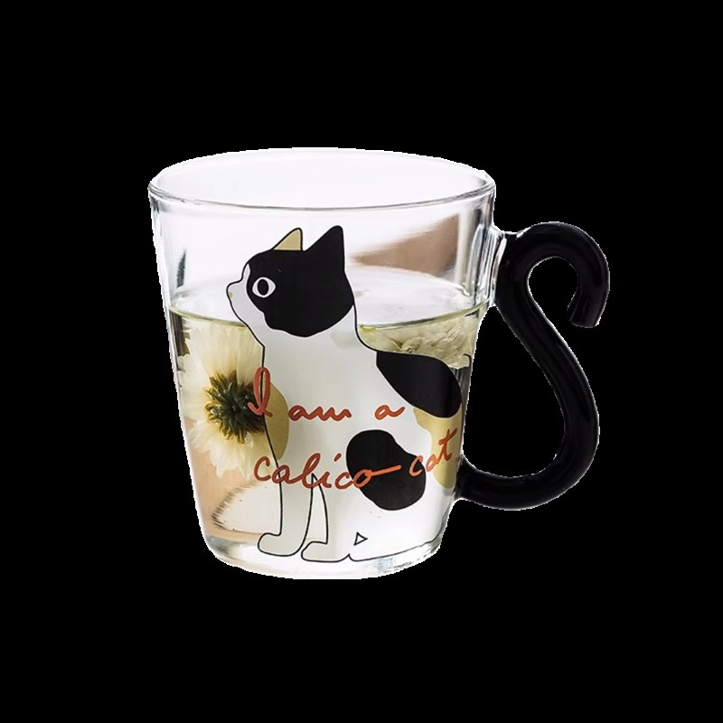 U Mi LIVING极素 杯具可爱猫咪耐热玻璃杯家用咖啡早餐牛奶杯