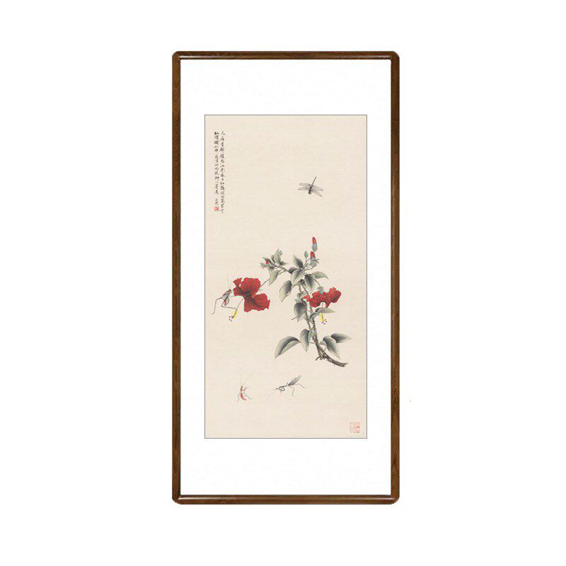 于非闇国画玄关花卉挂画走廊过道竖版壁画中式装饰画工笔蜻蜓点花