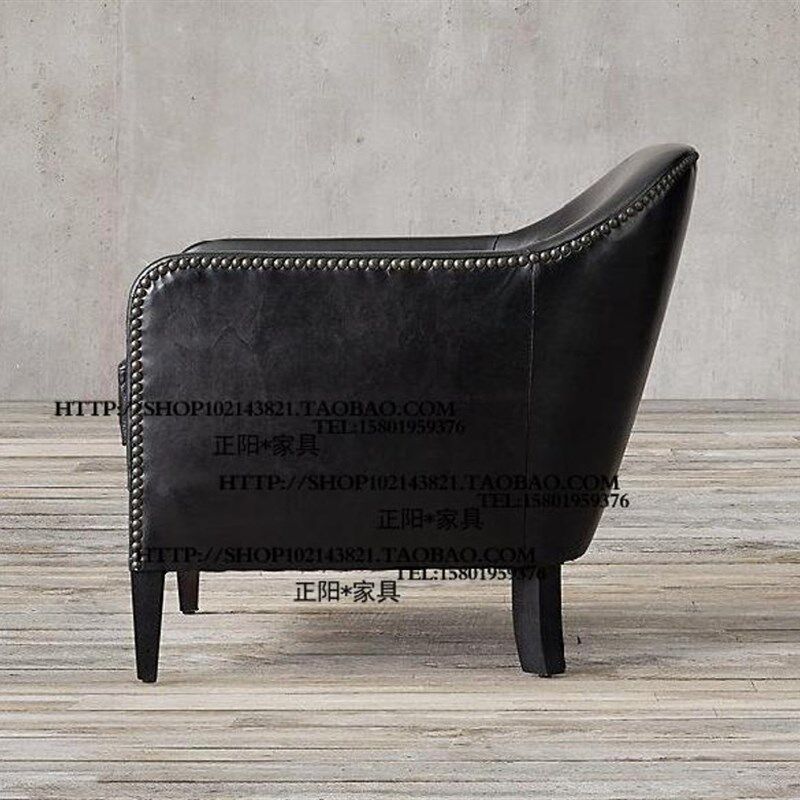 出口法国法式乡村风格铆钉油蜡皮单人位休闲沙发椅洽谈椅圈椅家具