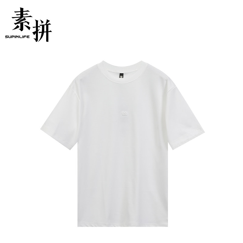 素拼男装夏季百搭潮牌简约T恤宽松型休闲风短袖男圆领纯色基础款图片