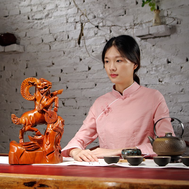 花梨木雕羊摆件雕刻工艺品木羊十二生肖羊三羊开泰家居装饰工艺品