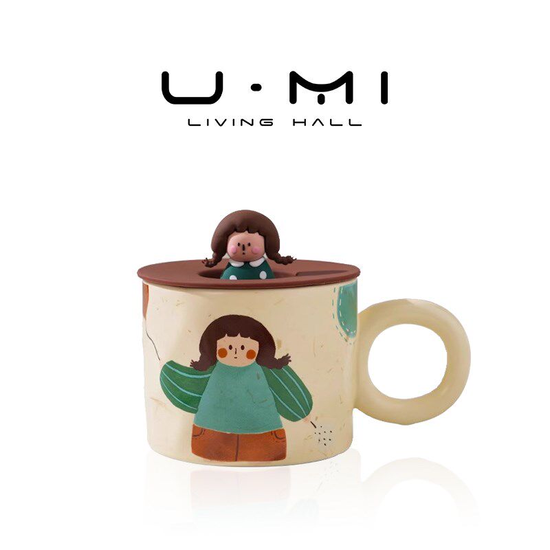 U Mi LIVING屿鹿  杯具可爱杯子带盖创意马克杯陶瓷杯情侣水杯
