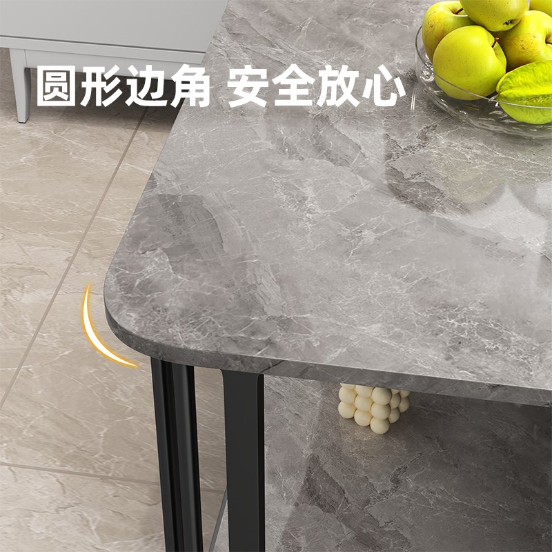 沙发中间小茶几办公室专用茶几沙发边柜双层岩板茶台茶桌铁艺边几