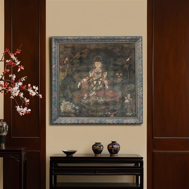 实木装饰画框法海寺复刻壁画水月 文殊 普贤菩萨客厅玄关佛缘挂画